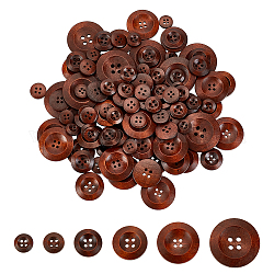 Olycraft 100 Uds. Botones de madera redondos planos de 6 tamaños, botón de costura natural de 4 agujeros, botones de costura de madera de 1.5mm, 1.6mm, 2mm y 3mm, accesorios de ropa, decoraciones para proyectos de manualidades diy