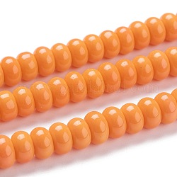 Fili di perle di vetro k9, imitazione perle di vetro giada, rondelle, arancione, 8~8.5x4.5~5mm, Foro: 1.4 mm,circa84pcs/filo, 15.87 pollici (40.3 cm)