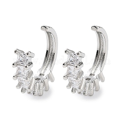 Brass Micro Pave Cubic Zirconia Cuff Earrings, Non Piercing Earrings, Platinum, 13.5x4mm