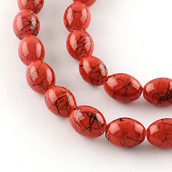 Строковые стеклянные бусины с обжиговой росписью в нитях, овальные, красные, 11x7.5~8.5 мм, отверстие : 1 мм, около 78 шт / нитка, 31.4 дюйм