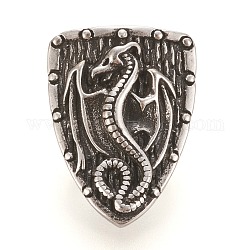 Liens multi-brins en laiton rétro, pour la fabrication de bracelets en cuir, Plaqué longue durée, bouclier avec dragon, argent antique, 19.3x14.2x7.5mm, Trou: 3.6mm