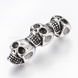 304 Stainless Steel Beads, Skull, Antique Silver, 48.5x12x16mm, Hole: 6.5mm