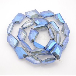 Faceted Polygon Electroplate Rainbow Plated Glass Beads Strands, Royal Blue, 30x20x10mm, Hole: 1mm, about 25pcs/strand, 27.5inch