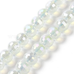 Chapelets de perles en verre d'imitation jade électrolytique, de couleur plaquée ab , facetté (96 facettes), ronde, blanc, 7~8mm, Trou: 1.2~1.4mm, Environ 68~70 pcs/chapelet, 19.69'' (50 cm)
