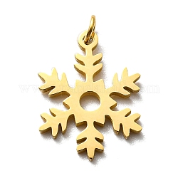 304 Stainless Steel Charms, Laser Cut, with Jump Ring, Snowflake Charm, Real 14K Gold Plated, 13x10x1mm, Hole: 2mm