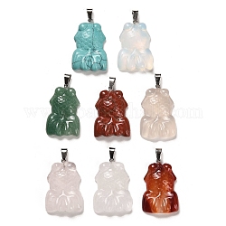 Natural & Synthetic Mixed Gemstone Pendants, Goldfish Charms with Platinum Plated Iron Snap on Bails, 35.5~37x22.5~24x6.5~8mm, Hole: 7x3.5mm