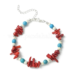 Bracelets de perles en corail synthétique, turquoise et magnésite pour femmes, colorées, 10 pouce (25.4 cm)