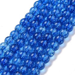 Vidrio craquelado hebras de perlas redonda, azul, 6~6.5mm, agujero: 0.8 mm, aproximamente 67 pcs / cadena, 14.96 pulgada (38 cm)
