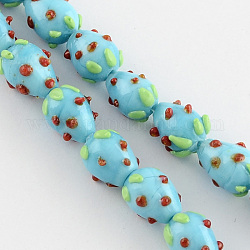Handmade Lampwork 3D Strawberry Beads, Pale Turquoise, 13~16x11mm, Hole: 2mm