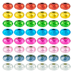 80 pièces 8 couleurs perles européennes en résine, Perles avec un grand trou   , facette, rondelle, couleur mixte, 14.5~15x8mm, Trou: 5mm, 10 pcs / couleur