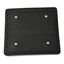 Imitation PU Leather Bottom, Square with Round Corner & Alloy Brads, Litchi Grain, Bag Replacement Accessories, Black, 19x19.1x0.4~1.1cm, Hole: 5mm