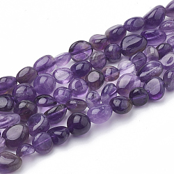 Chapelets de perles en améthyste naturelle, pierre roulée, pépites, 3~14x2~9x2.5~8mm, Trou: 1mm, Environ 50~55 pcs/chapelet, 15.94 pouce