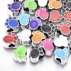 UV-Beschichtung Acryl europäischen Perlen, mit Emaille, Großloch perlen, Fußabdruck, Mischfarbe, Platin Farbe, 12x12x9 mm, Bohrung: 4.5 mm