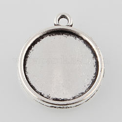 Tibetan Style Antique Silver Alloy Flat Round Pendant Cabochon Settings, Cadmium Free & Lead Free, Double-sided Tray, Plain Edge Bezel Cups, Tray: 16mm, 22x19x3mm, Hole: 1mm