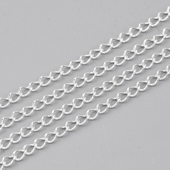 304 Stainless Steel Curb Chains, Twisted Chains, Soldered, Silver Color Plated, 4x2.5x0.5mm
