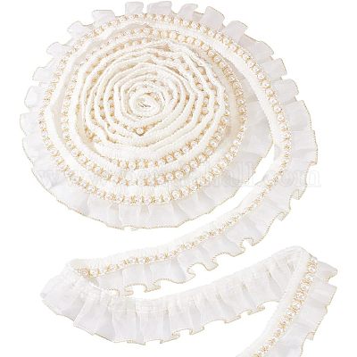 Wholesale FINGERINSPIRE 4 Yards Ruffle Trim Ribbon 1.50 inch Wide White  Pearl Lace Trim with Gold Edge Organza Ruffles Lace Ribbon Pleated Tulle Fabric  Trim for Lolita Doll Pet Dress Costume Sewing 