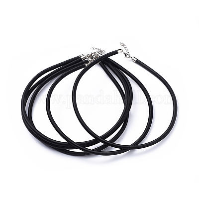 Silk Necklace Cord, with Brass Lobster Claw Clasp and Extended Chain, Platinum, Black, 18 inch Silk Black