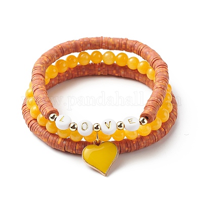 Set of 5 Bracelets Love Beaded Bracelets Yellow Bracelets 