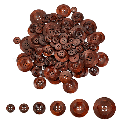 Wholesale OLYCRAFT 100Pcs 6 Sizes Flat Round Wood Buttons Natural
