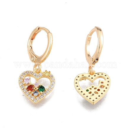 Colorful Cubic Zirconia Heart Dangle Leverback Earrings EJEW-N012-90-1