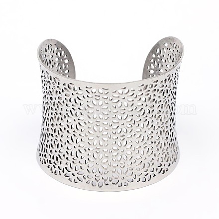 Hollow 304 Stainless Steel Wide Band Cuff Bangles BJEW-E257-02P-1