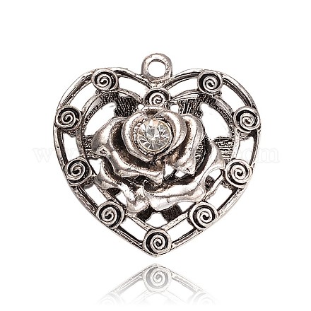Antique Silver Plated Alloy Rhinestone Pendants for Valentine's Day ALRI-J160-01AS-1