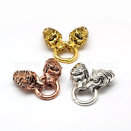 Tibetan Style Alloy Animal Tiger Head Spring Gate Rings PALLOY-A063-03-1