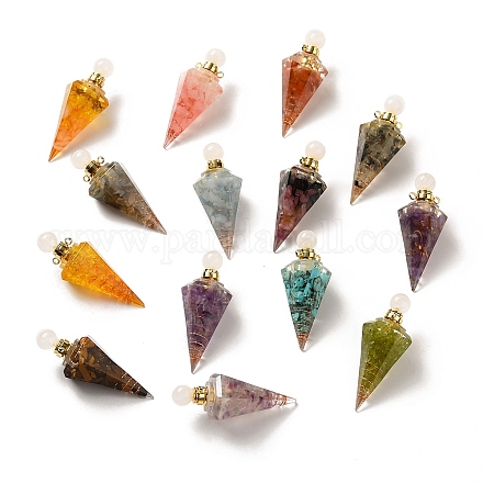 Natural & Synthetic Mixed Gemstone Perfume Bottle Pendants G-H285-01G-1