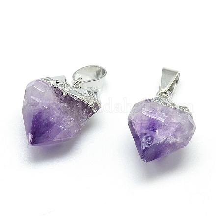 Electroplated Natural Amethyst Pendants G-Q481-19P-1