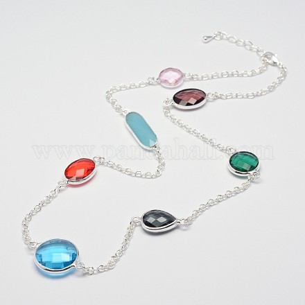 Silver Plated Brass Chain Necklaces X-NJEW-P121-32-1