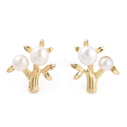Natural Pearl Beaded Tree of Life Stud Earrings with 925 Sterling Silver Pins EJEW-T019-04G-1