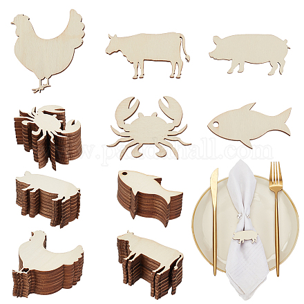 OLYCRAFT 100Pcs 5 Styles Unfinished Wood Plate Decor Wood Cutout Place Cards Signs 1.9 Inch Animal Theme Wood Cutouts for Menu Recipe Meat Dishes Food Table Sign for Restaurant Wedding Party Supplies WOOD-OC0002-90-1