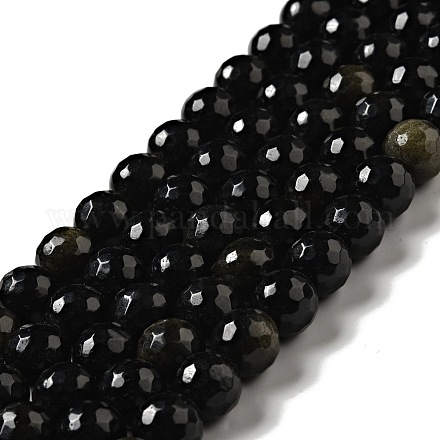 Chapelets de perles en obsidienne dorée naturelle G-P476-01D-04-1