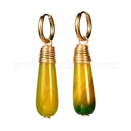 Handmade Natural Agate Dangle Hoop Earrings X1-EJEW-JE04678-03-1