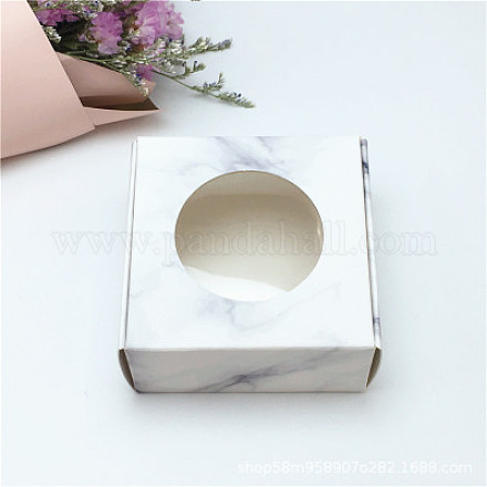 紙菓子箱  丸い窓付き  ベーカリーボックス  ベビーシャワーギフトボックス  正方形  ホワイト  7.5x7.5x3cm CON-CJC0002-02C-1