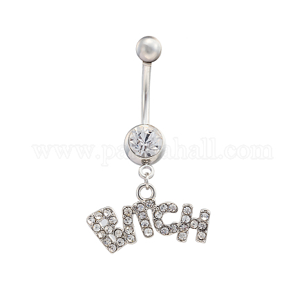 Bijoux de piercing plaqué platine en laiton zircon cubique anneau de nombril anneau de nombril anneaux de ventre AJEW-EE0001-07-1