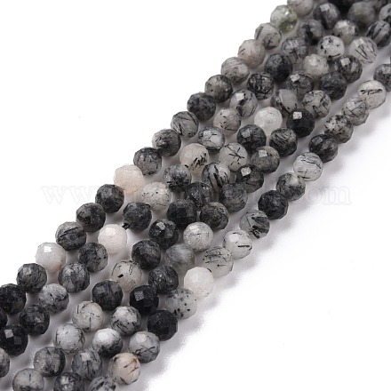 Natürliche turmalinierte Quarz / schwarze Rutilquarz Perlen Stränge G-D463-01-1