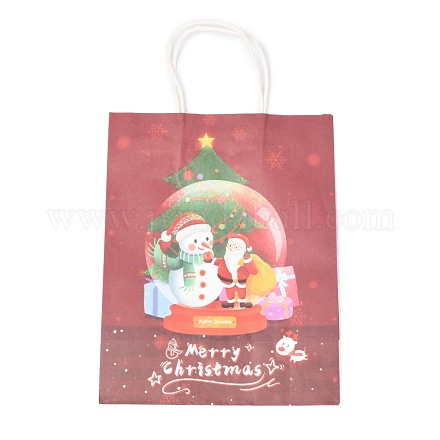 クリスマステーマクラフト紙袋  ハンドル付き  ギフトバッグやショッピングバッグ用  クリスマステーマの模様  35cm ABAG-H104-D05-1