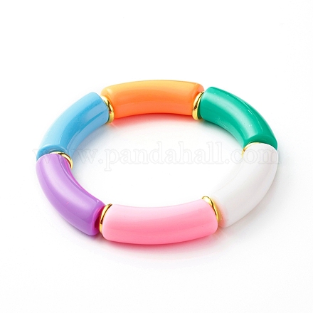 Chunky Curved Tube Acrylperlen Stretch-Armband für Mädchen Frauen BJEW-JB06684-01-1
