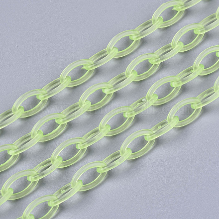 手作りの透明なABSプラスチックアズキチェーン  オーバル  緑黄  19.29インチ〜19.68インチ（49~50cm）  リンク：13x7.5x1.5mm X-KY-S166-001G-1