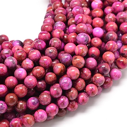 Natural Dyed Crazy Agate Round Bead Strands G-P075-19-8mm-1