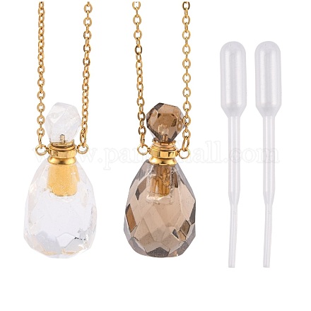 Collares pendientes de botella de perfume de piedras preciosas naturales NJEW-F251-11G-1