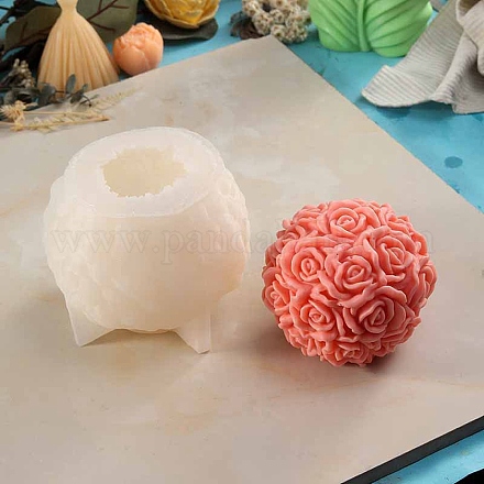 バラの花のボールキャンドル型  DIY食品グレードシリコンモールド  バラの花束の香りのキャンドル作りに  ホワイト  11.5x9.65cm CAND-NH0001-02C-1