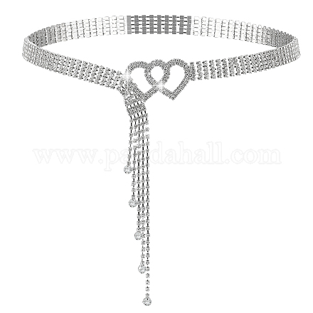 鉄ガラスラインストーンカップチェーンベルト、真鍮ハートバックル付き  シャツドレスの装飾用キラキラウエストベルト  グレー  47-1/8インチ（119.6cm） AJEW-WH0505-80-1