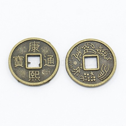 Feng Shui Chinoiserie Jewelry Findings Alloy Copper Cash Beads X-PALLOY-M018-01AB-NR-1