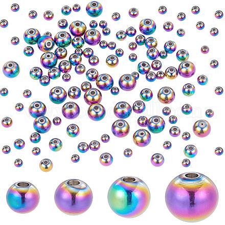 PH PandaHall 100pcs Rainbow Spacer Beads Smooth Spacer Beads 304 Stainless Steel Round Beads 4/5/6/8mm Rondelle Loose Beads Metal Beads for Stackable Necklace Bracelet Jewelry Making STAS-PH0004-34-1