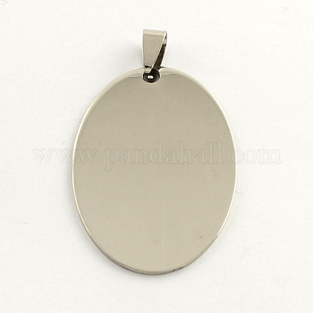 201 Stainless Steel Oval Stamping Blank Tag Pendants STAS-S030-11-1