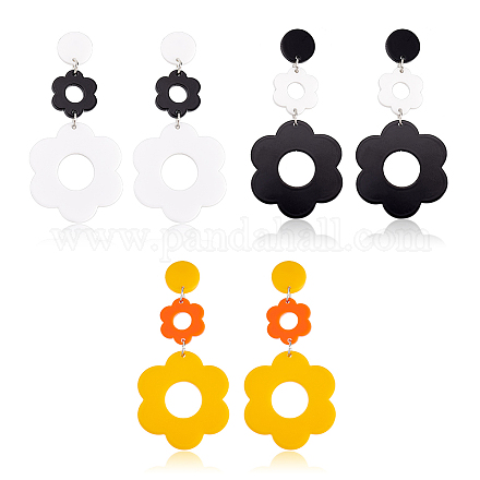 ANATTASOUL 3 Pairs 3 Colors Acrylic Flower Dangle Stud Earrings EJEW-AN0001-36-1
