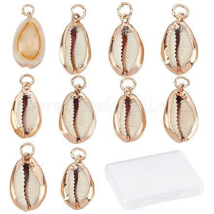 SUNNYCLUE 1 Box 10Pcs Natural Cowrie Shell Charms Oval Spiral Shell Seashell Pendant Conch Shell for Jewellery Making Charms Deco Crafts Summer Beach Bracelet Earring Supplies Brass Eyelet Adult Women SSHEL-SC0001-16-1