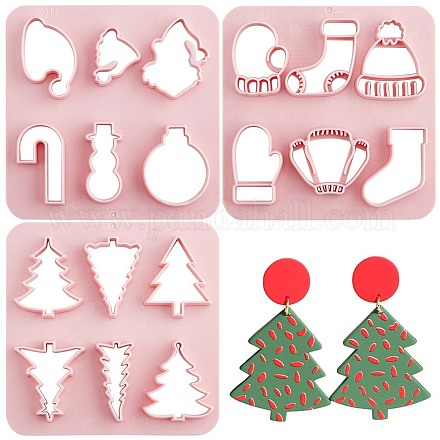GORGECRAFT 3 Styles Christmas Clay Cutters Polymer Clay Earring Cutter Sets Cutting Dies Jewelry Making Templates Plastic Christmas Trees Santa Hat Stencils Modeling Tools for Earrings Jewelry Making TOOL-GF0003-34-1